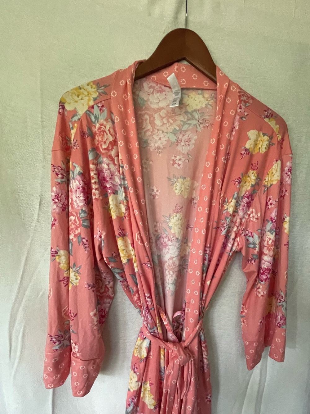 Flora Nikrooz Coral Floral Robe and Lounge Pant Set Preowned Perfect Condition L